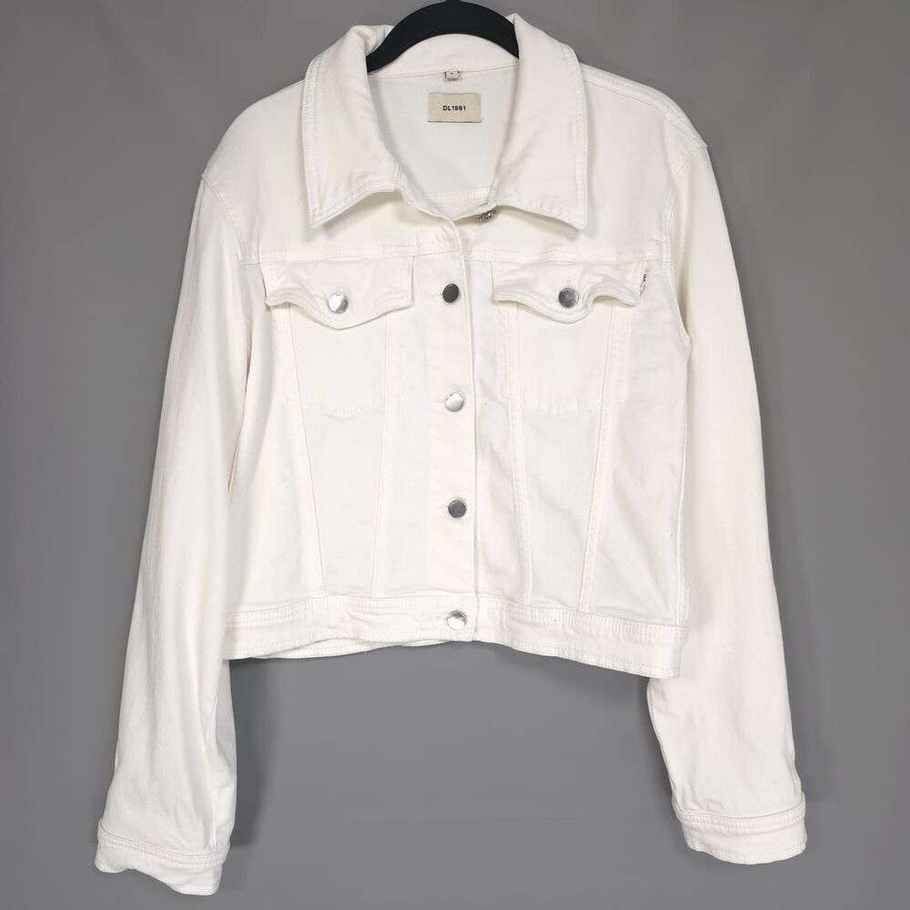 DL1961 Women’s LARGE Vika Jacket Classic Denim White Button Front